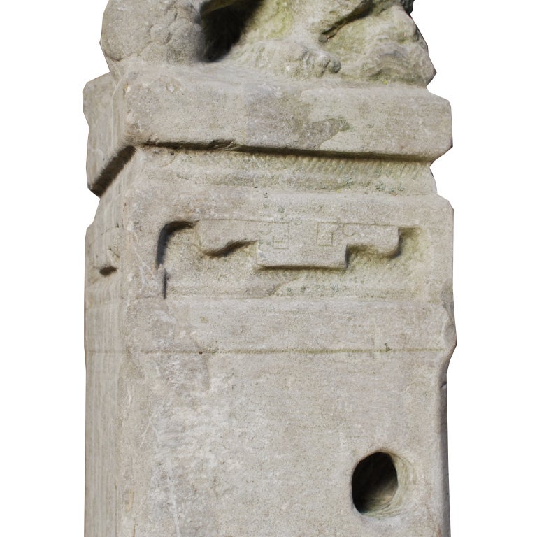 Limestone 19th Century Chinese Fu Dog Hitching Post