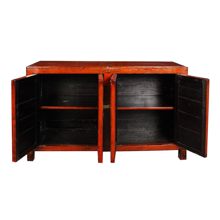 19th Century Chinese Four Door Red Lacquered Chest