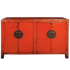19th Century Chinese Four Door Red Lacquered Chest