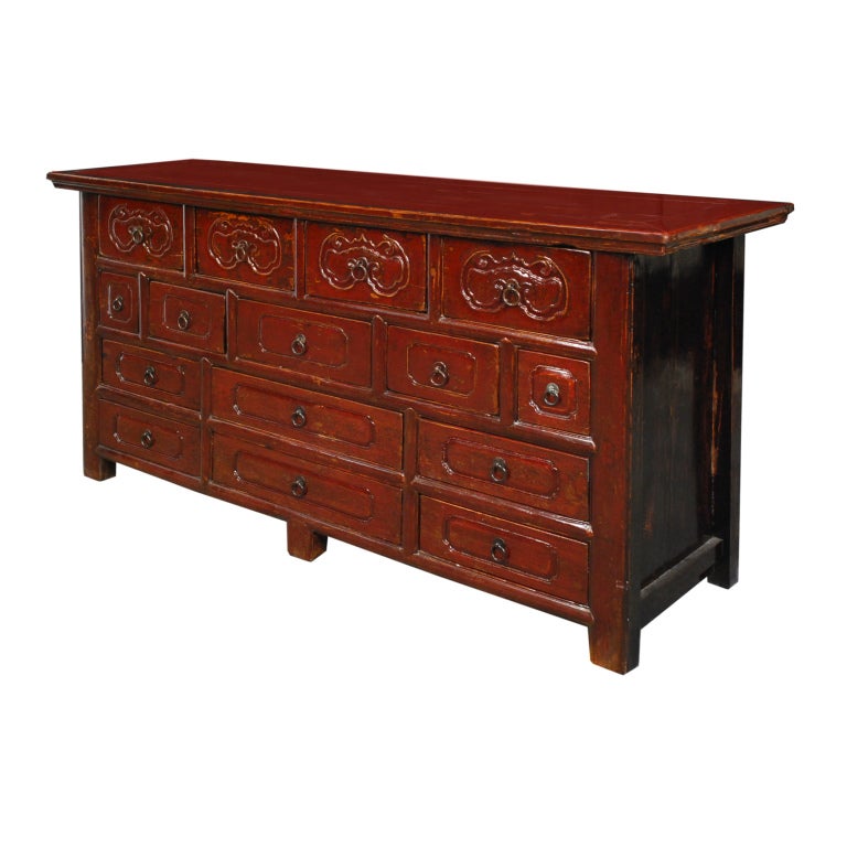 19th Century Chinese Red Lacquered Chest of Drawers In Excellent Condition In Chicago, IL