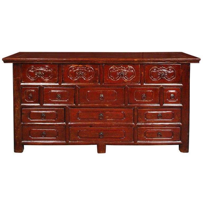 19th Century Chinese Red Lacquered Chest of Drawers