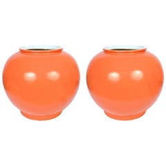 Pair of Vintage Chinese Persimmon Pearl Onion Jars