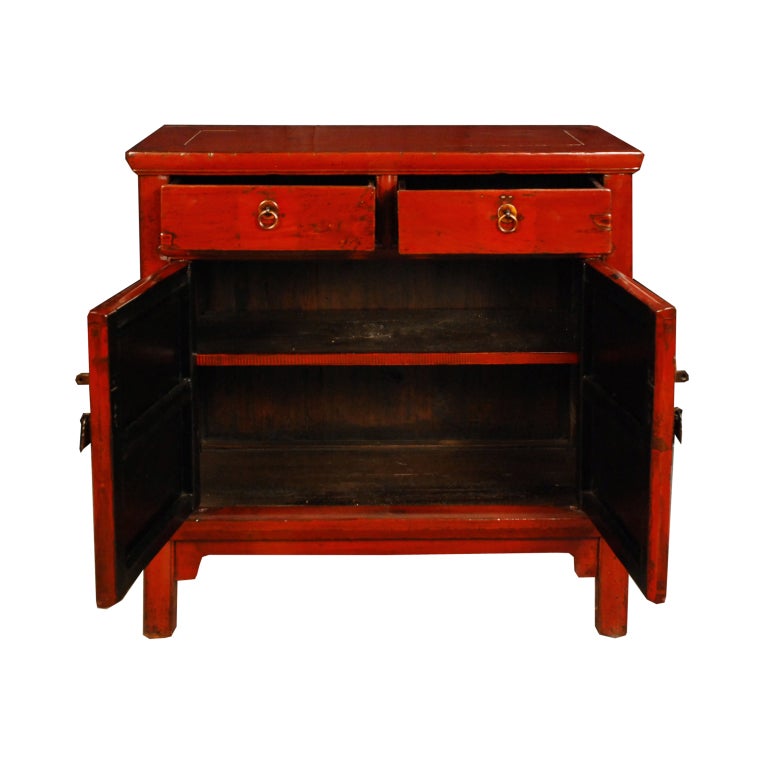 A 19th century Chinese red lacquered elmwood chest with two drawers and two doors with brass hardware.  

Pagoda Red Collection #:  DVDD012


Keywords:  Dresser, chest, commode, night stand, bedside, table, end, side