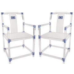 Pair of Blue and White Lucite Chairs by July Zhou