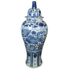 Pair of Monumental Blue and White Baluster Jars