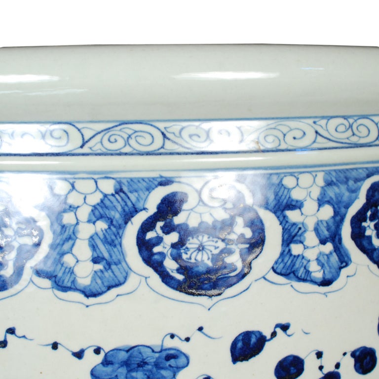 Porcelain Early 20th Century Chinese Blue and White Fish Bowl