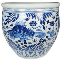 Antique Blue and White Chinese Fish Bowl