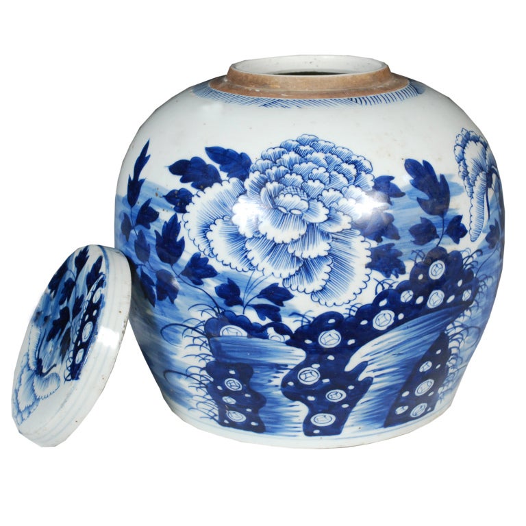 Chinese Blue and White Floral Ginger Jar