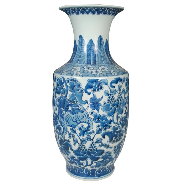 Pair of 20th Century Chinese Blue and White Phoenix Tail Vases In Excellent Condition In Chicago, IL