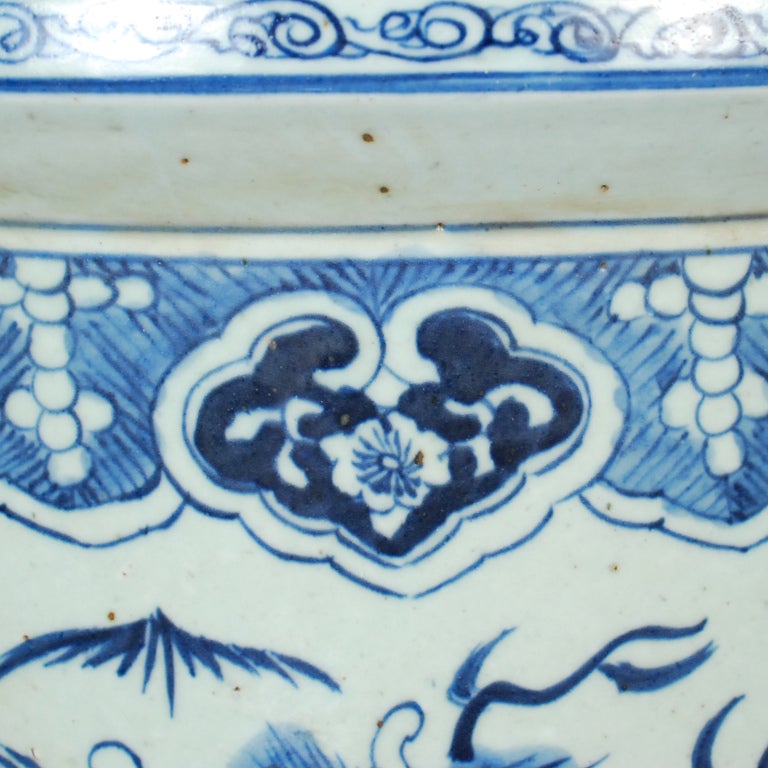 20th Century Chinese Blue and White Scroll Jar with Lions