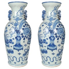 Pair of Early 20th Century Chinese Blue and White Vases
