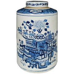 Vintage Tall Chinese Blue and White Tea Leaf Jar