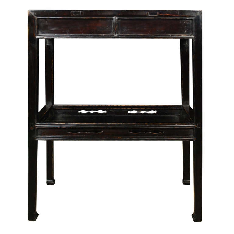 Early 19th Century Chinese Petite Two Drawer Table with Shelf 1