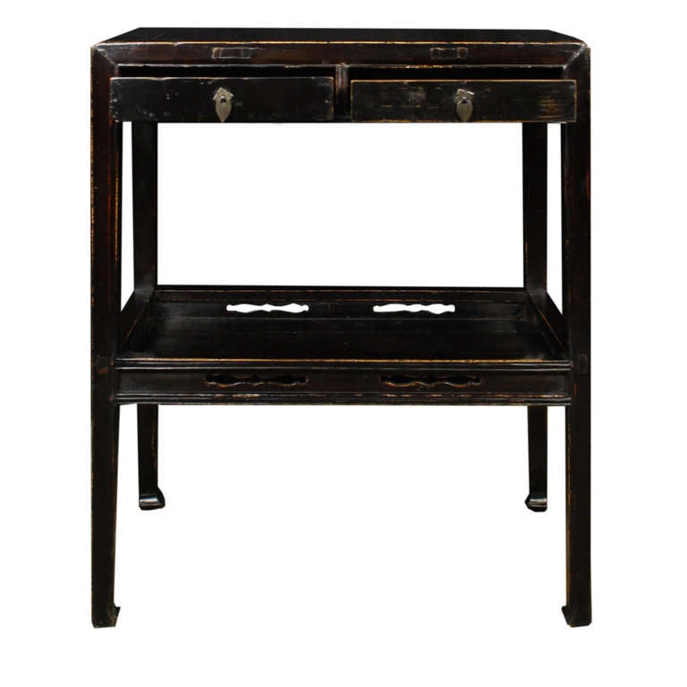 Early 19th Century Chinese Petite Two Drawer Table with Shelf