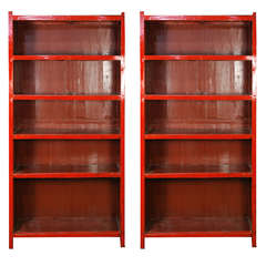 Pair of 19th Century Chinese Red Lacquer Bookshelf