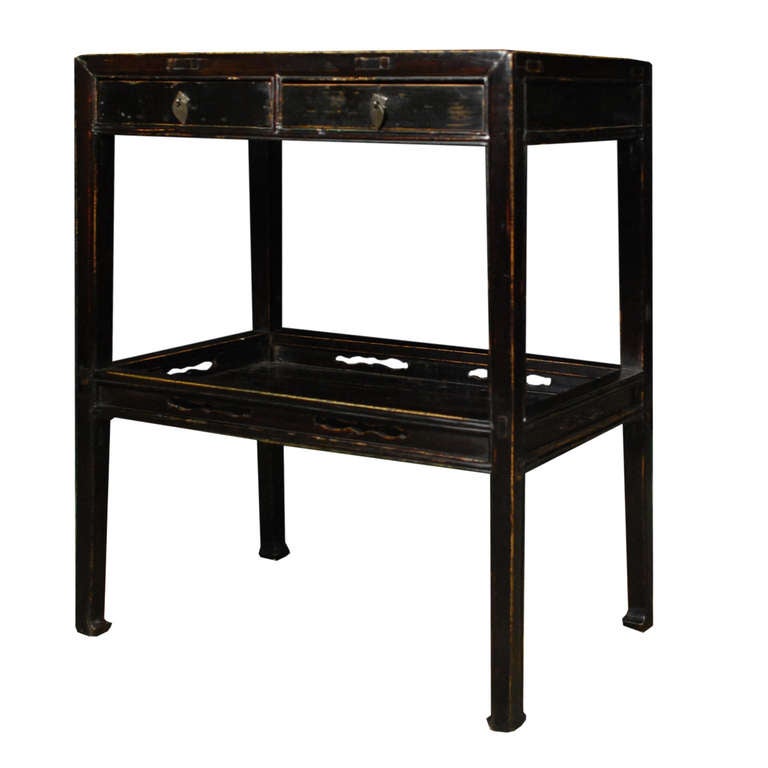 Early 19th Century Chinese Petite Two Drawer Table with Shelf In Excellent Condition In Chicago, IL