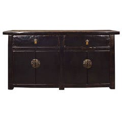19th Century Chinese Four Door Two Drawer Black Lacquer Coffer