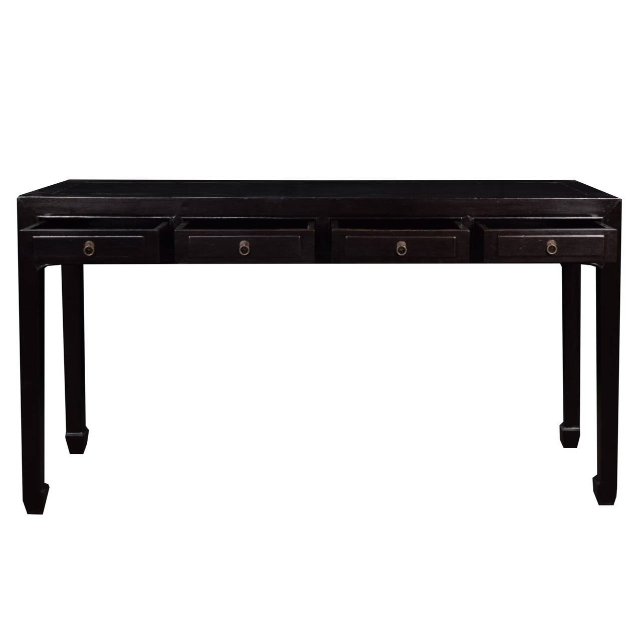 Qing 19th Century Chinese Four-Drawer Shallow Table with Hoof Feet