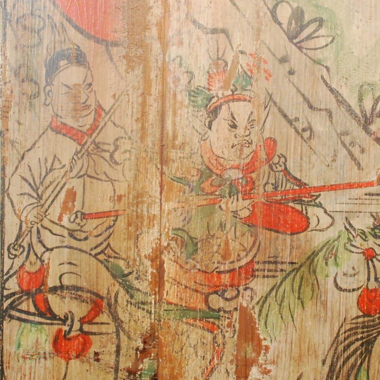 19th Century Painted Bed Panel with Horses and Riders