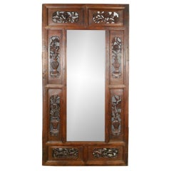 19th Century Chinese Floral Carved Mirror 12