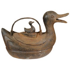 Antique Early 20th Century Chinese Iron Duck Pot