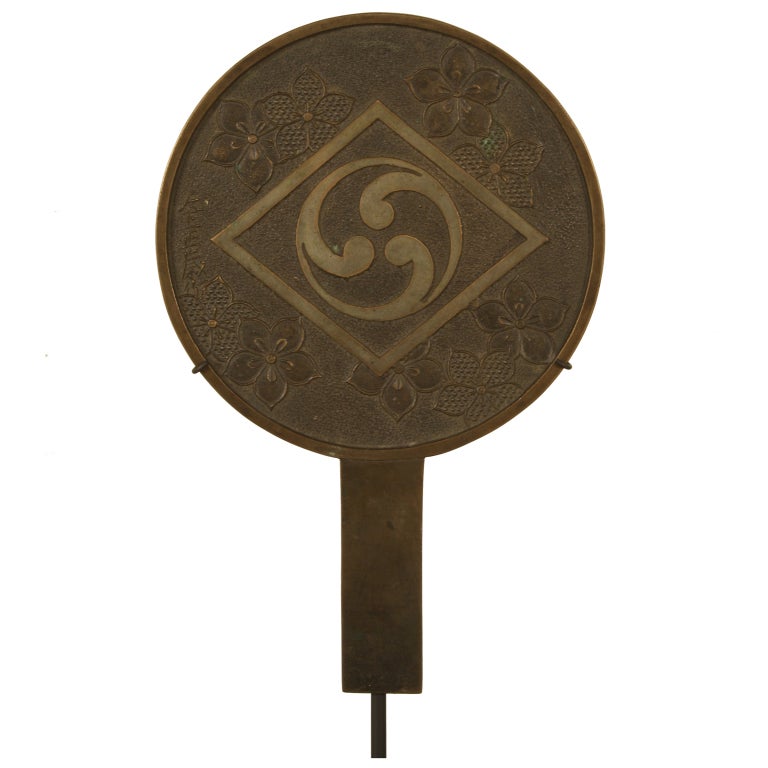 19th Century Bronze Hand Mirror on Stand