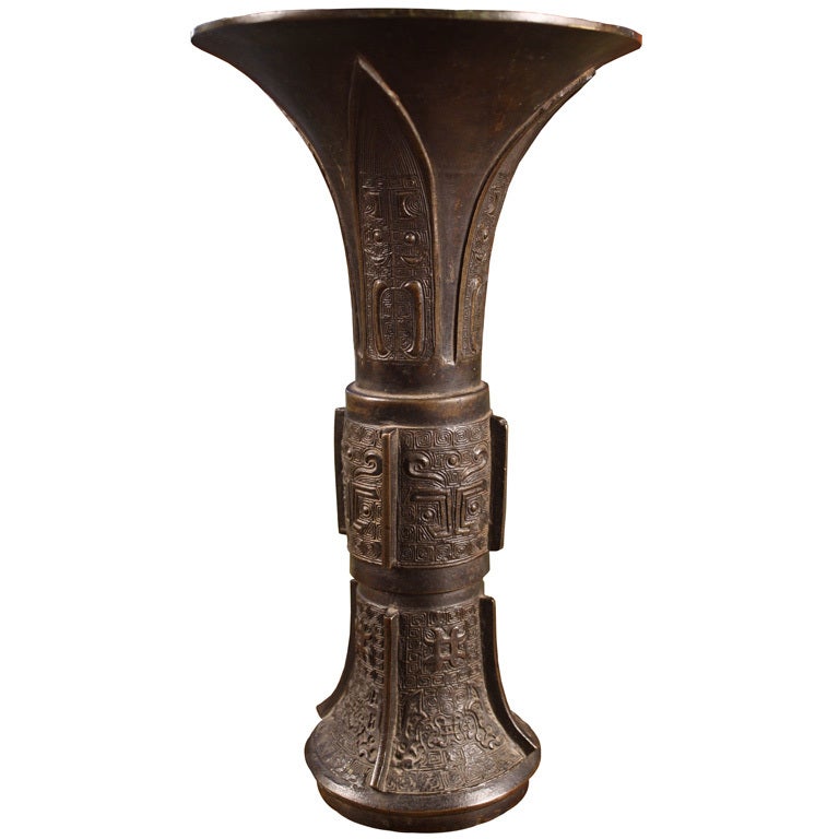 19th Century Chinese Bronze Archais Drinking Vessel at 1stdibs