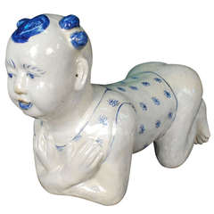 1930's Chinese Ceramic Ho Ho Boy Pillow
