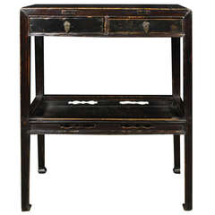 Early 19th Century Chinese Petite Two Drawer Table with Shelf