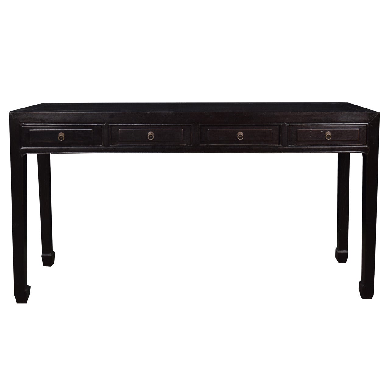 19th Century Chinese Four-Drawer Shallow Table with Hoof Feet