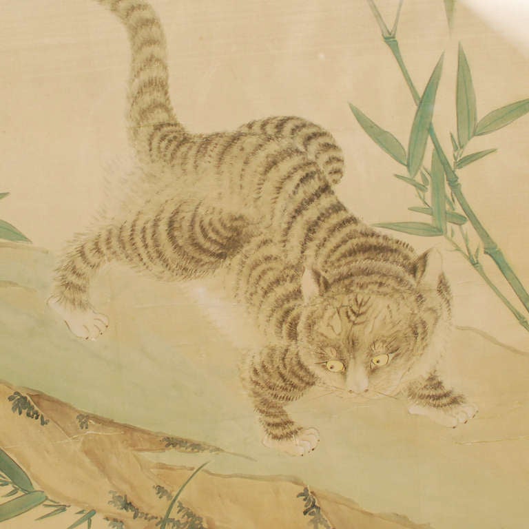 19th Century Chinese Silk Painting with Cat