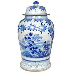Antique Chinese Blue and White Peony Porcelain Baluster Jars