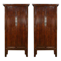 Antique Pair of 19th Century Chinese Tall Noodle Cabinet