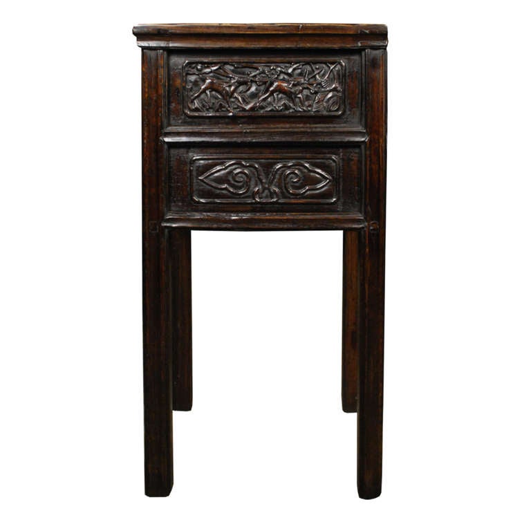 Pair of 19th Century Chinese Tall Square Side Tables with Ruyi Carved Drawers 2