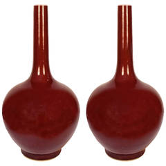 Pair of Chinese Oxblood Gooseneck Vases