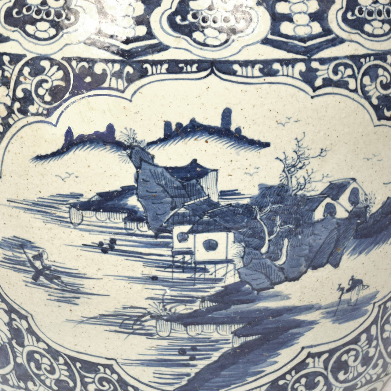 Vintage Blue and White Fish Bowl with Shan Shui Landscape In Excellent Condition In Chicago, IL