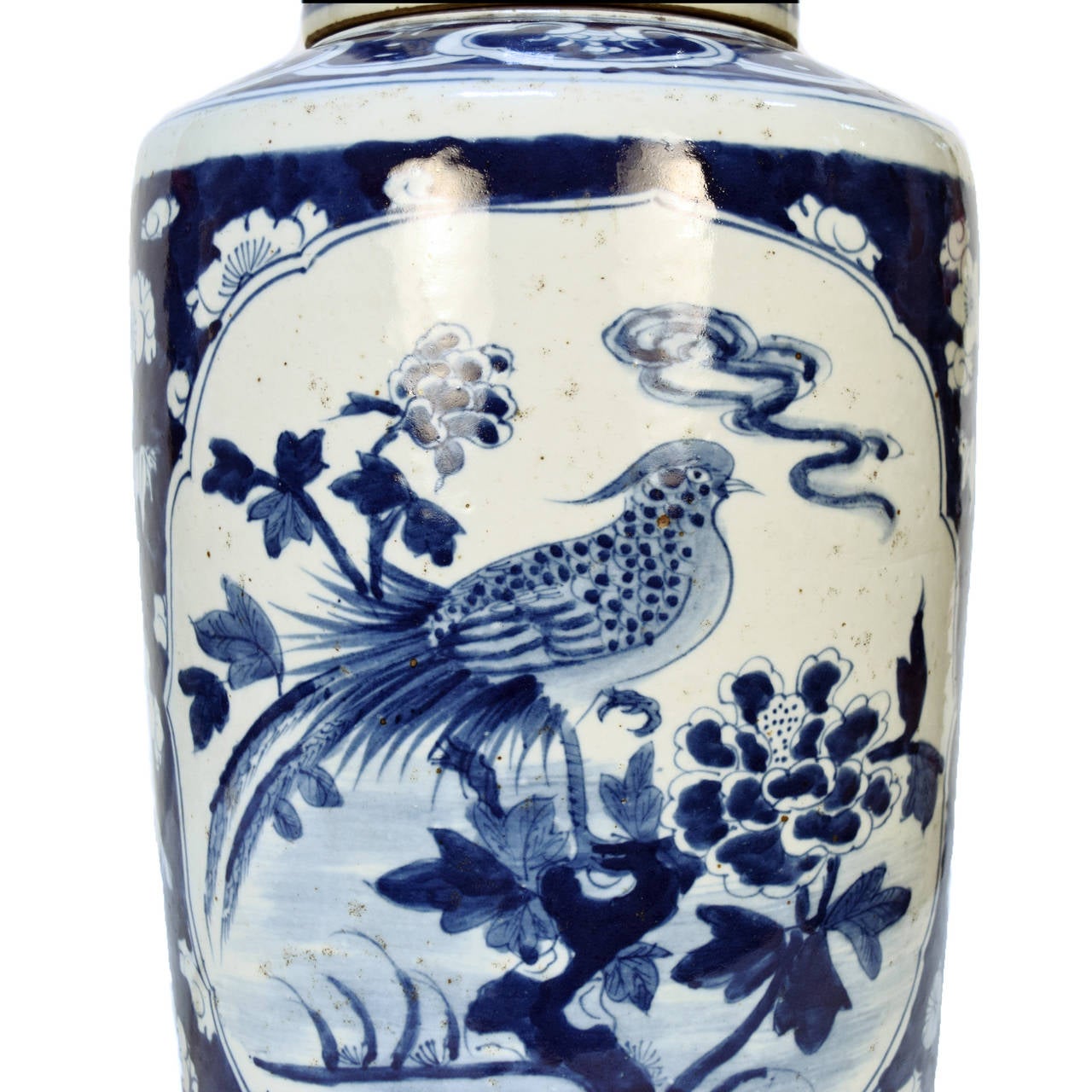 Blue and White Tea Leaf Jar with Phoenix In Excellent Condition In Chicago, IL