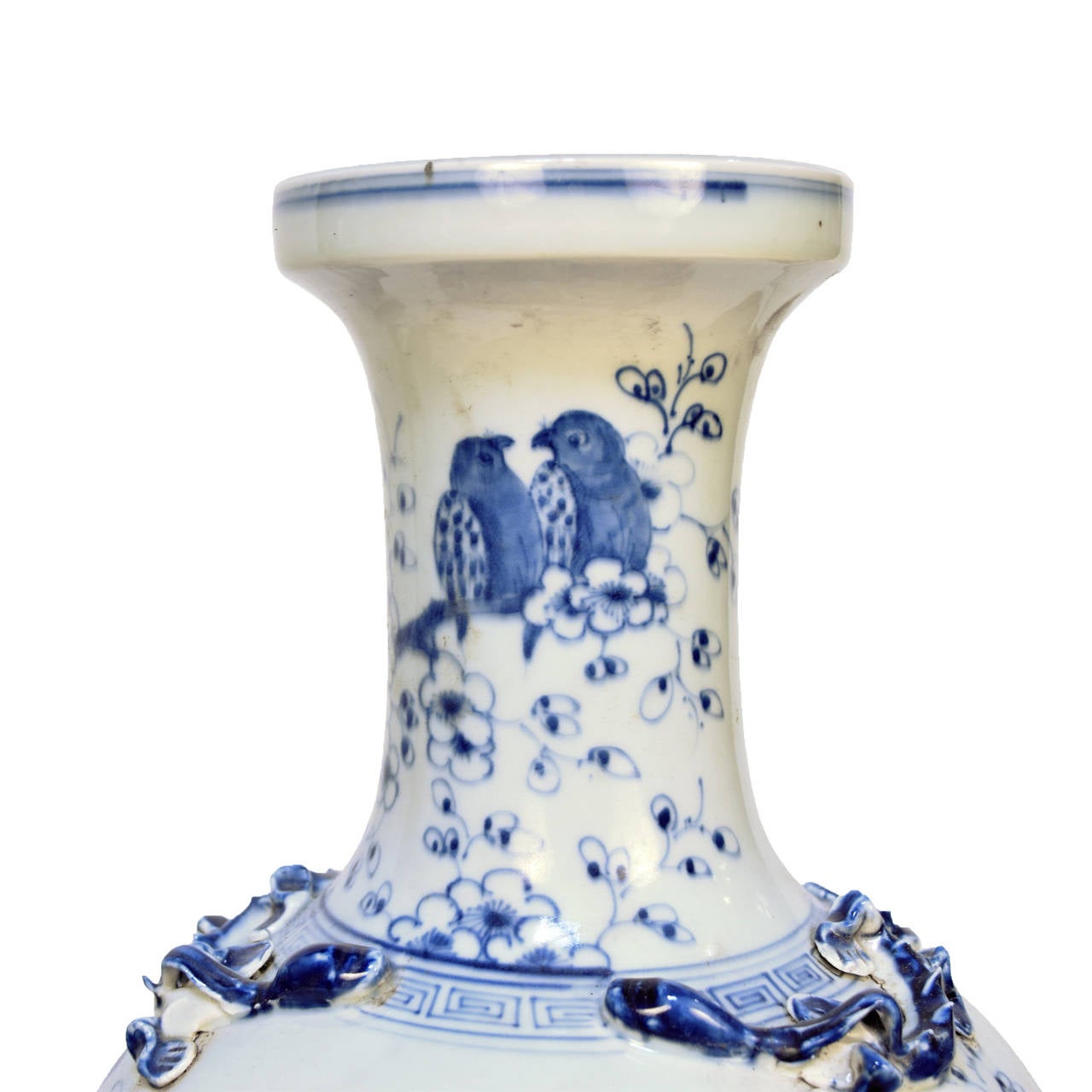 20th Century Blue and White Songbird Vase