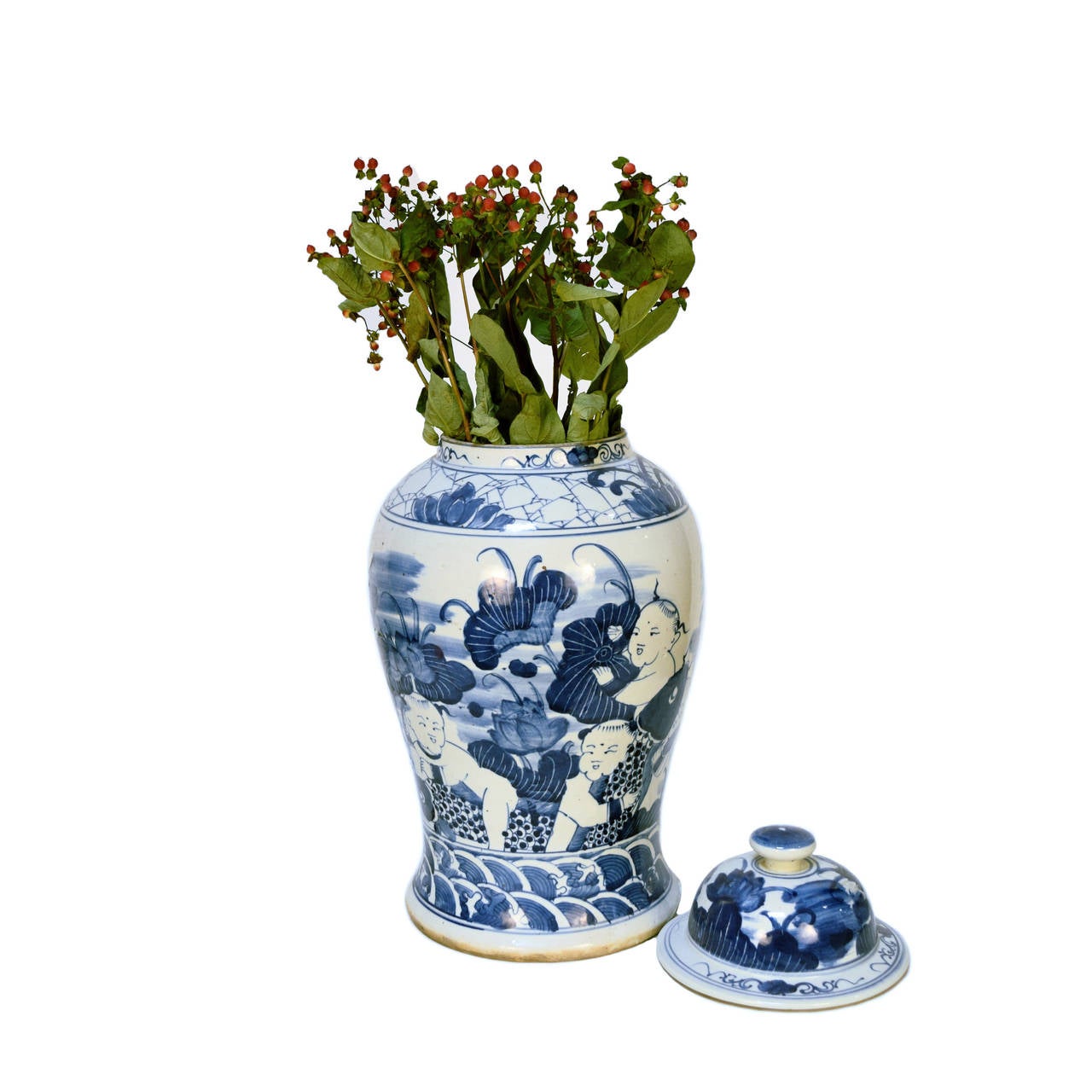 Chinese Lucky Baby Blue and White Ginger Jars