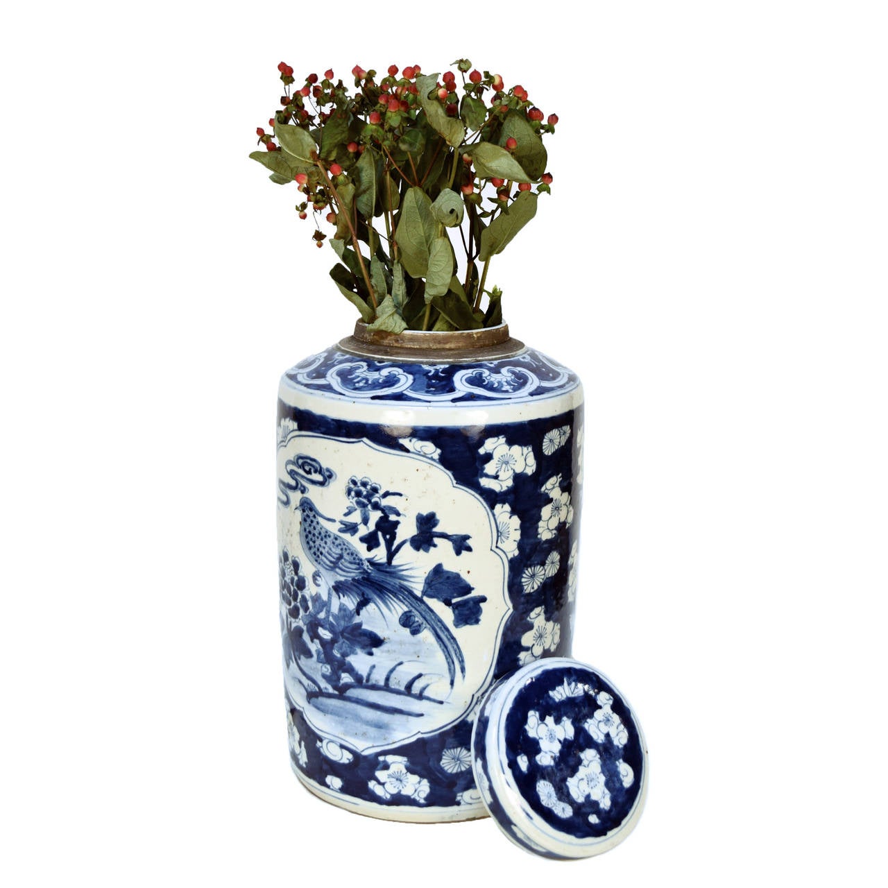 Chinese Blue and White Tea Leaf Jar with Phoenix