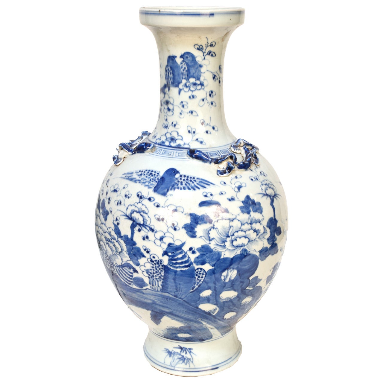 Blue and White Songbird Vase