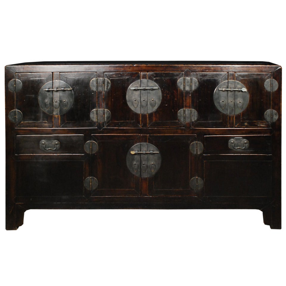 19th Century Chinese Two Drawer Eight Door Square Corner Coffer