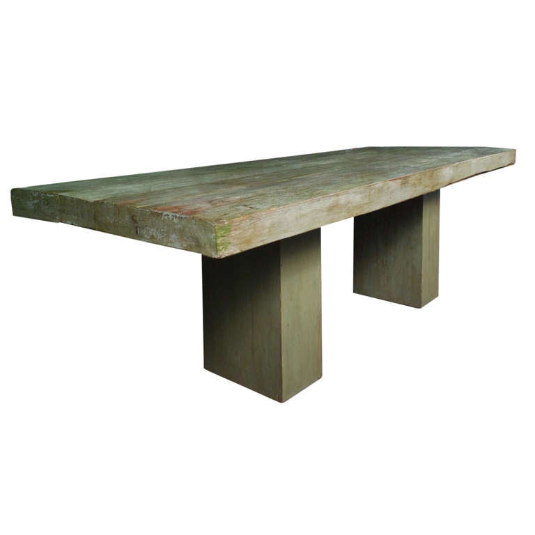 Chinese Monumental Celadon Lacquered Pedestal Dining Table