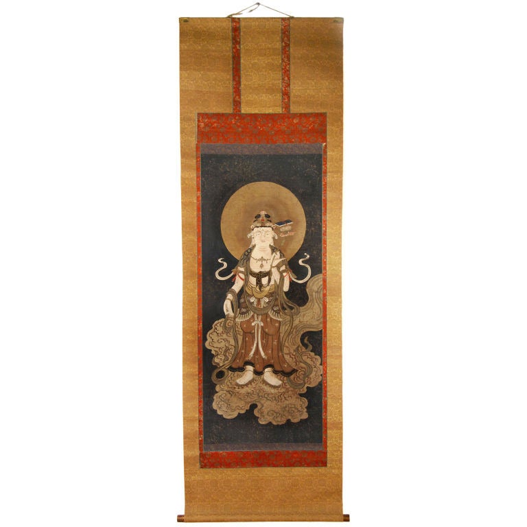 18th Century Japanese Buddhist Scroll Painting of Guanyin