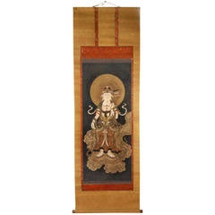 18th Century Japanese Buddhist Scroll Painting of Guanyin