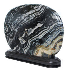 "Flowing Stream, " Black and White Chinese Meditation Stone