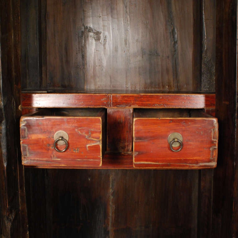 19th Century Chinese Two Door Red Lacquered Cabinet 1