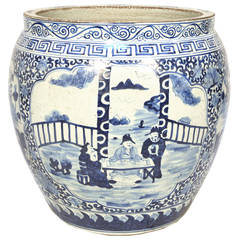 Vintage Blue and White Chinese Fish Bowl