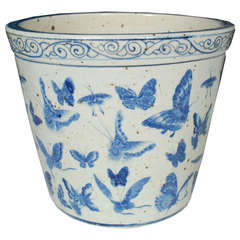 Chinese Blue and White Butterfly Scroll Pot