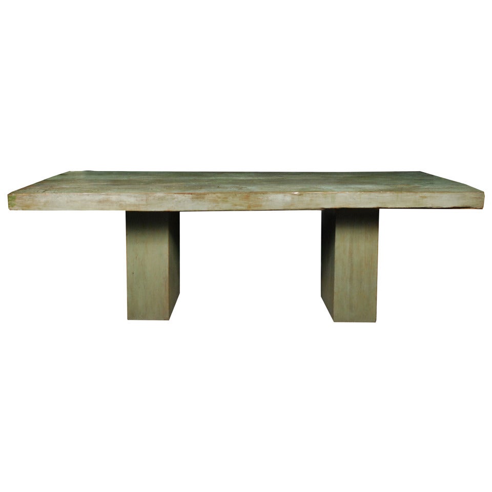 Monumental Celadon Lacquered Pedestal Dining Table